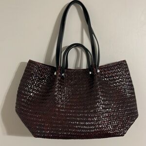 AllSaints Brown Woven Leather Tote with Black Handles